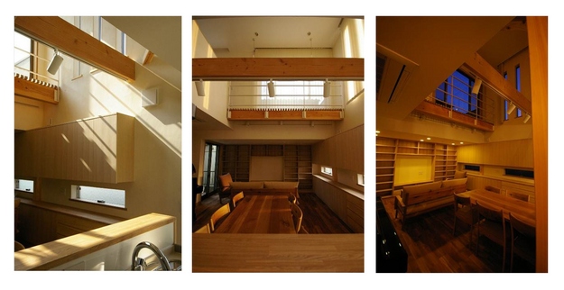 吹抜けのあるLDK＿朝・昼・夜の景