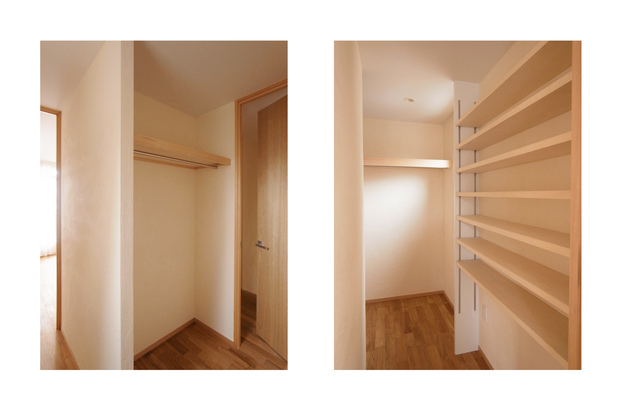 主寝室～階段ホールに繋がる回遊動線のウォークインクローゼット＿風・光が通る収納空間