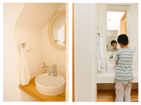 玄関入ってすぐに手洗いできるコーナー＿2階にも洗面コーナーを配置